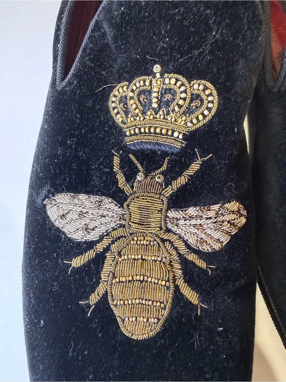 Dolce&Gabbana Black Velvet Embroidered Bee Loafers - Luxury Men’s Slip-Ons